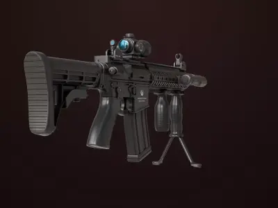 Machine Gun 17 Black Rigged All PBR Unity UE Textures  Low-poly 3D model