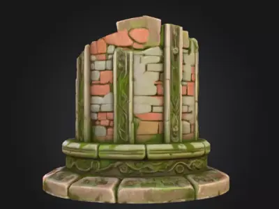 Ancient Mossy Stone Well Low-poly 3D model