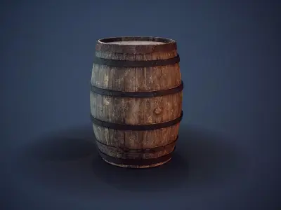 Wooden Barrel Low-poly 3D model 7