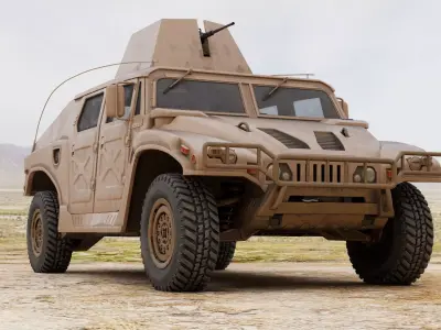 Military Vehicle Humvee Gunner Turret HMMWV Concept Coyote Color 3D model
