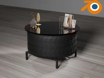 Coffee table with tire decor 3D model