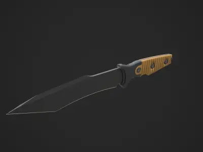 Black Tanto Knife D2 with Sheath  Low-poly 3D model