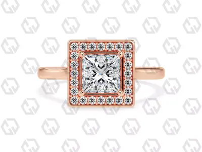Ring 188 Princess Shape Cathedral Halo with Gems 3D print model