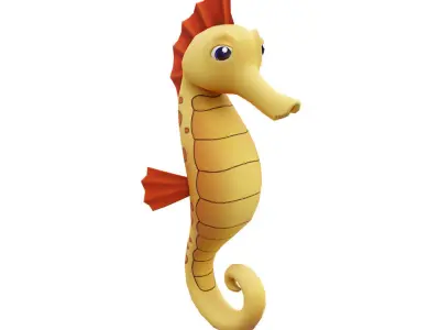 Yellow Seahorse Cartoon  Animated  Low-poly 3D model