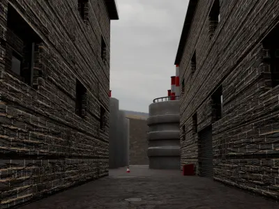 Industrial  district scene Low-poly 3D model