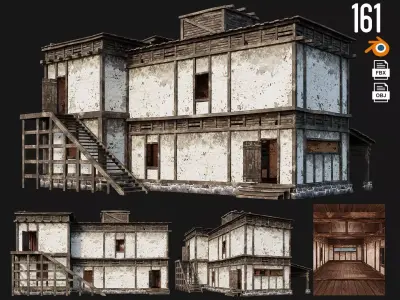 Old House Building 4K Textures GameReady 161 Low-poly 3D model
