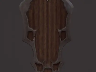 Shield wooden with lion head Free low-poly 3D model