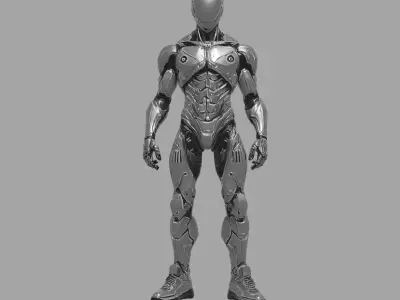 Polished Silver Muscular Humanoid Robot 3D model