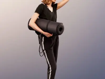 Janna 12023 - Athletic Woman Standing With Yoga Mat Low-poly 3D model
