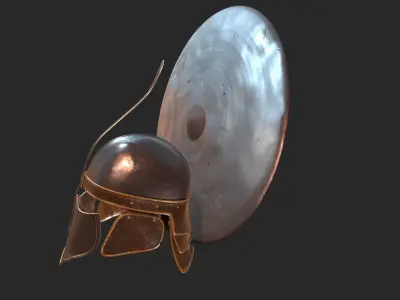 Unsullied helmet and shield Low-poly 3D model