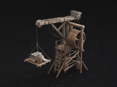 Medieval Wooden Crane 3D Model - PBR Textures Low-poly 3D model