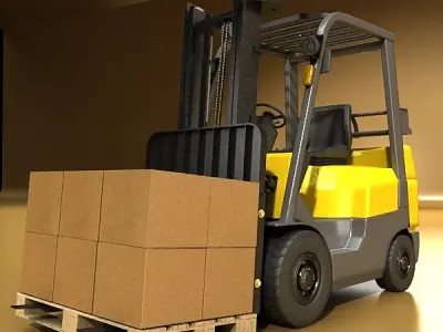 Lift Truck Pallet Cartons and Metal Drums 3D model