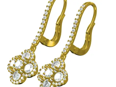 Antique Round Diamond Dangle Drop Earring 3D print model