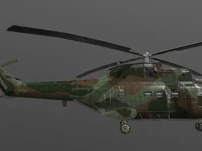 SA-330 military helicopter in camouflage Low-poly 3D model