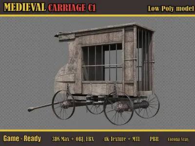 Medieval Carriage C1 Low-poly 3D model
