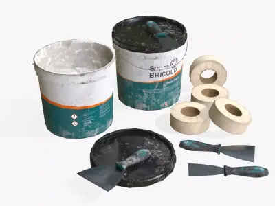 Top Coat Bucket and Tools Low-poly 3D model