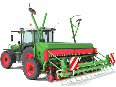 Tractor with Seed Drill 3D model 9