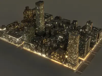 Manhattan District 01 Night Low Poly 3D model