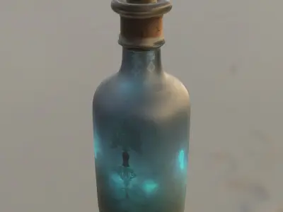 Mystical Key Bottle Fantasy Potion Container Low-poly 3D model