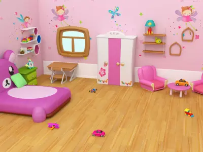 Cartoon Gril room - Low-poly 3D model Low-poly 3D model Low-poly 3D model