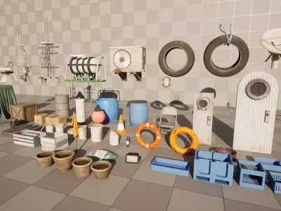 Harbor Props Pack - Dock and Ship Assets - Game Ready PBR Low-poly 3D model