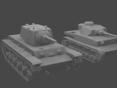 KV heavy soviet tank and Panzer 4 medium Axis German tank 3D model