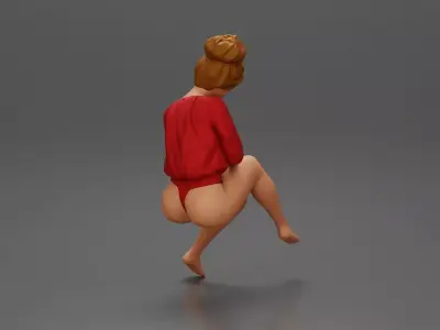 Relaxed girl in red sipping coffee enjoying a peaceful moment 3D print model