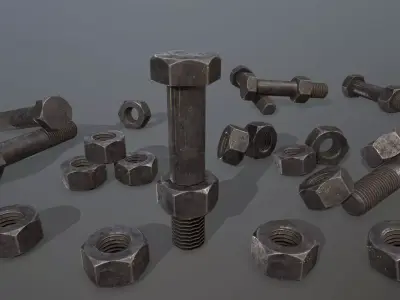 Bolts bolt and nut Low-poly 3D model 14