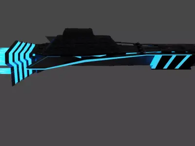 Destroyer spaceship with lights Low-poly 3D model