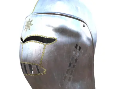 Low Poly Medieval Knight Templar Helmet PBR 3D Model Low-poly 3D model