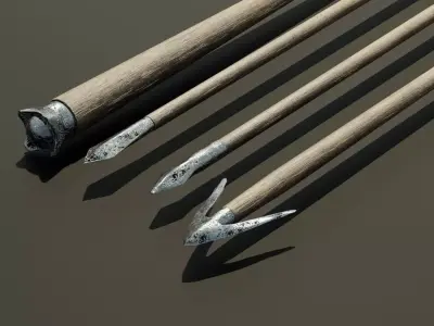 Four medieval arrows for a crossbow 3D model
