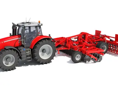  Tractor with Trailed Disc Harrow 3D model