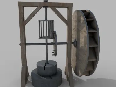 Medieval Wooden Grinding Water Mill Pbr  Low-poly 3D model