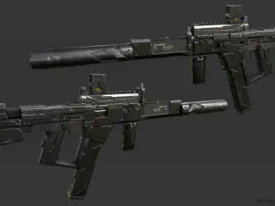 Sci-fi SMG2 Low-poly 3D model