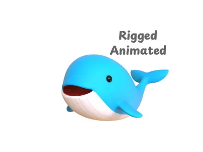 Low Poly - Cartoon Whale Rigged Low-poly 3D model