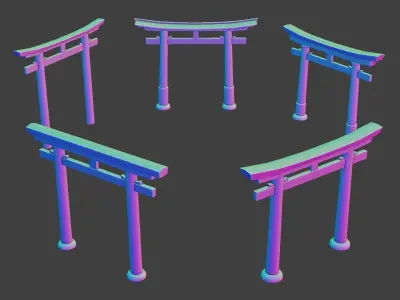 Japanese Torii Set -Myojin Torii- Low-poly 3D model