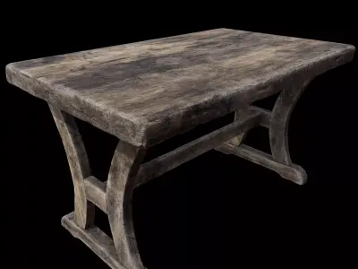Old Rustic Wooden Dinner Table High- and Low-poly Versions Low-poly 3D model
