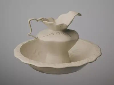 Vintage Pottery Pitcher And Wash Basin Free low-poly 3D model