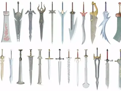 Collection of 30 fantasy swords 3D model