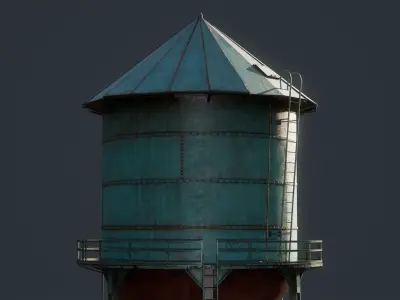 Water Tank Tower Reservoir Low-poly 3D model