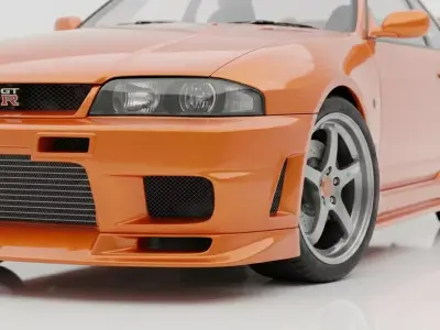 Modified Nissan Skyline GT-R R33 in Sunset Orange Metallic Low-poly 3D model