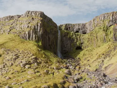 Basalt Waterfall Cliffs - 3D PBR Model 3D model
