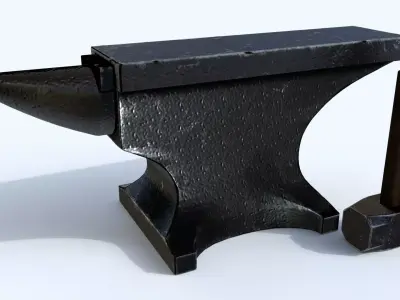 Anvil and Sledge Hammer Low-poly 3D model