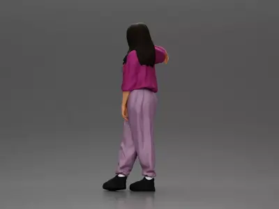 woman leaning on the car in magenta and lavender striking 3D print model