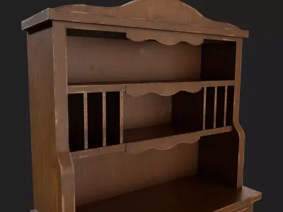 Rustic Wooden Hutch Cabinet Low-poly 3D model