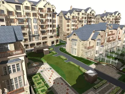 Villa residential complex in city 3D model