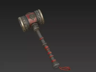 Fantasy War Hammer 3D Model - Ornamental Medieval Weapon Asset 3D model