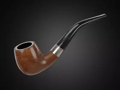 Vintage wooden tobacco pipe smoking 3D model