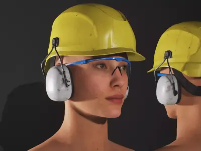 Safety gear set - Helmet Earmuffs Glasses  Low-poly 3D model