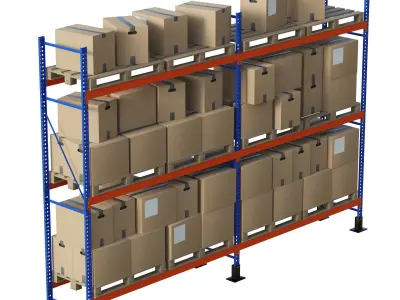 Metal Shelf Pallet Rack And Cardboard Boxes 3D model
